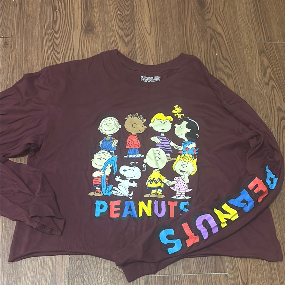 Peanuts Brown Long Sleeve Tee with Graphic Design